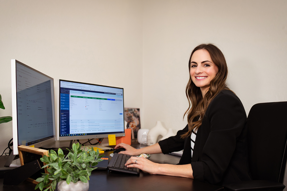 woman sitting at desk